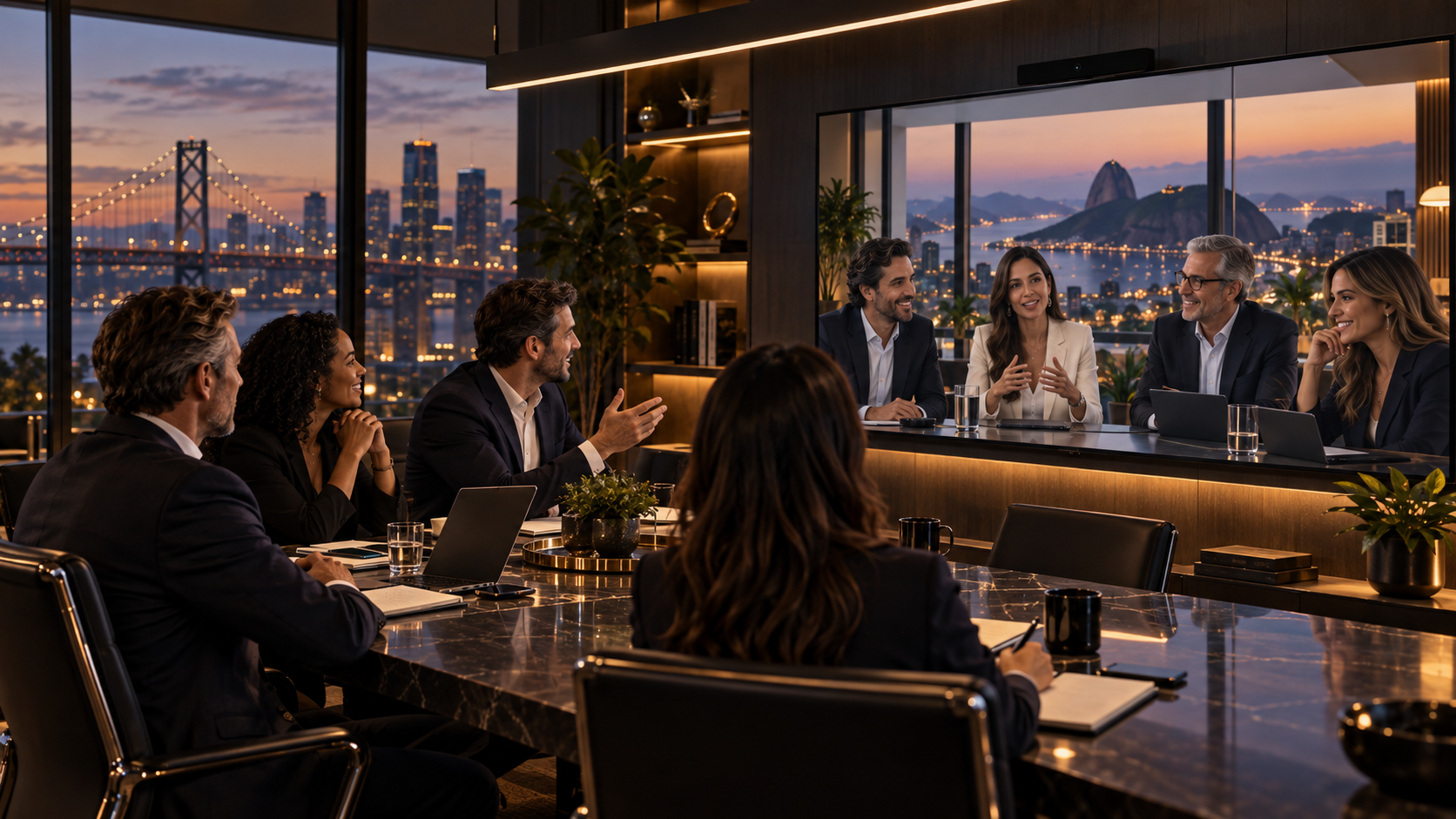 Participantes da Flying V Vision conectados simultaneamente entre Silicon Valley e Brasil